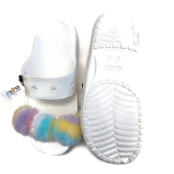 Crocs Classic Fur Sure Slip On Sandals Womens Size 11 Comfort Shoes White - Picture 7 of 8